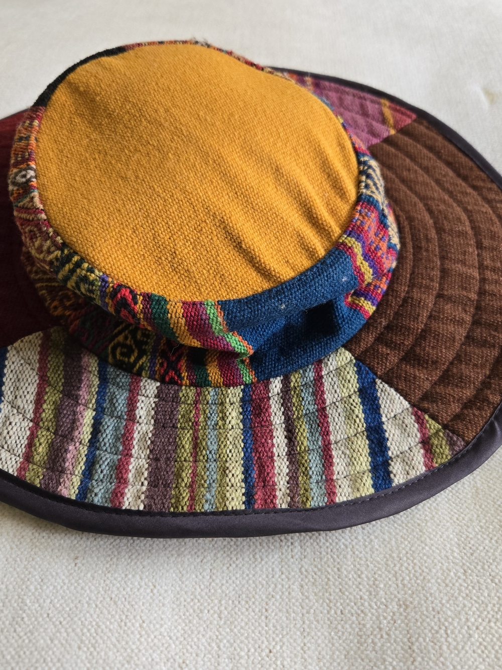 Colorblock Wide Brim Sun Hat with Textured Stripe Band